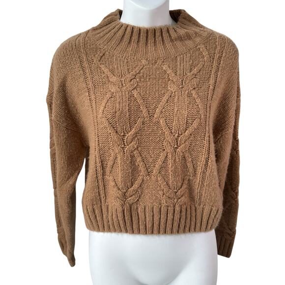 Urban Heritage Cropped Cable Knit Sweater Women Small Tan Mock Neck Fall Cozy - Picture 2 of 16